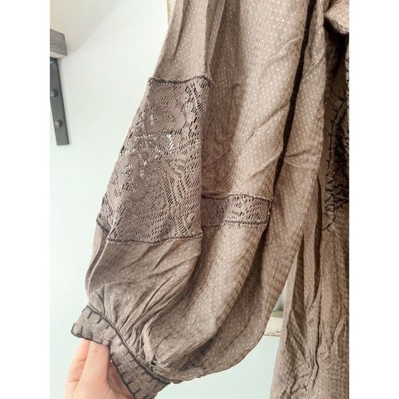 NWT Free People Brown Southwest Lace Maxi Dress, Long Sleeve V-Neck - Picture 5 of 6